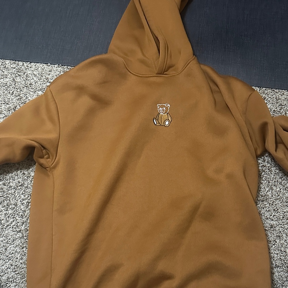 Men's Tan Hoodie with Bear Design